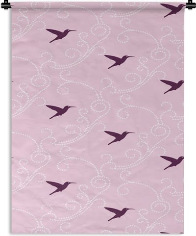 Wandkleed - Wanddoek - Vogel - Patronen - Roze - 90x120 cm - Wandtapijt