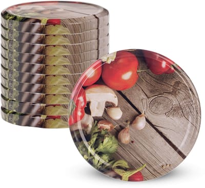 KADAX Schroefdeksel met diameter van 82 mm, metalen twist-off-deksel, reservedeksel voor inmaakpotten en weckpotten, deksel met 6 inkepingen, tomaten, 10 stuks