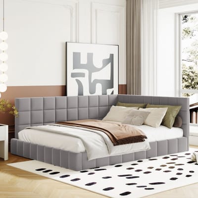 Gestoffeerd multifunctioneel slaapsofa - Van bed naar sofa 140x200 cm - Grijs fluweel - Mid-century modern design - Inclusief lattenbodem - 250 kg draagvermogen
