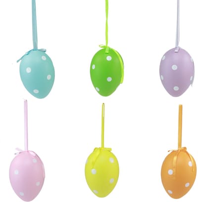 Paaseieren hangende plastic eieren met stippen 8x11,5cm 6st, 6 Stück