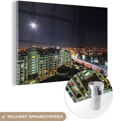 ® Glasschilderij 180x120 cm - Schilderij acrylglas - Felle maan boven Bangalore in India - Foto op glas - Muurdecoratie woonkamer - Wanddecoratie slaapkamer - Schilderijen