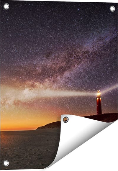 Gards Tuinposter Vuurtoren Texel in de Nacht - 40x50 cm - Tuindoek - Tuindecoratie - Wanddecoratie buiten - Tuinschilderij