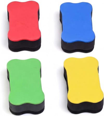 Set van 4 Magnetische Whiteboard Gummetjes, Droog Wit Board Erasers voor Kantoor, School en Thuisgebruik (Geel, Groen, Rood, Blauw)