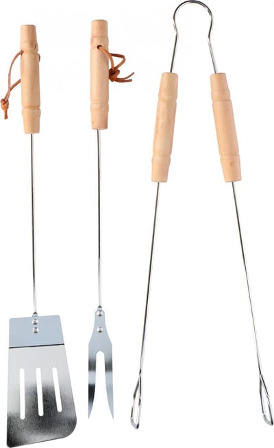 Lifetime Barbecue gereedschapset - 3-delig - RVS met houten handvat - 43 cm - modern design
