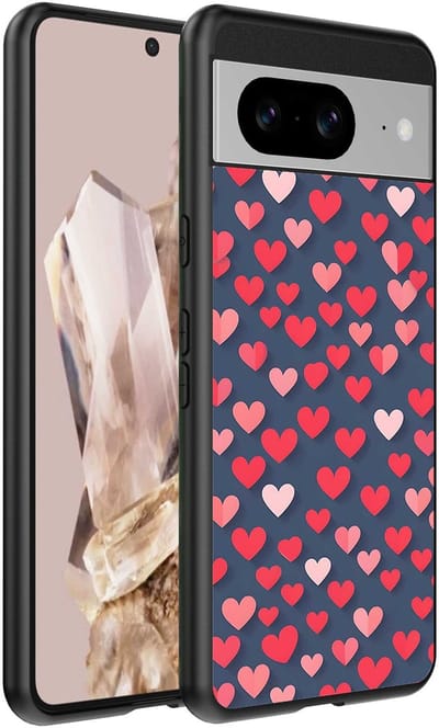 Geschikt voor Google Pixel 8 Pro Telefoonhoesje met Roze en Rode Hartjes Opdruk - TPU Backcover Case With Rosé and Red Heart Design - Smartphonica geschikt voor Google Pixel 8 Pro