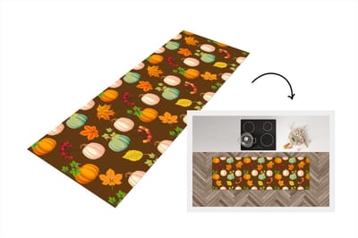 Keukenloper - Loper keuken - Herfst - Pompoenen - Patronen - 150x50 cm - Keukenloper vinyl