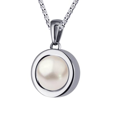 Quiges 12mm Mini Munt Hanger Zilverkleurig RVS Glans met Kunstparel Munt en Ketting Ankerketting 42-46cm - SLSHS420