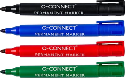 Q-Connect viltstift permanent rond assorti 4 stuks