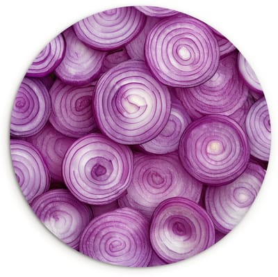 WallCircle® Wandcirkel 120x120 cm - Muurcirkel Paars - Uien - Close up - Muurdecoratie woonkamer - Wanddecoratie slaapkamer - Kamer decoratie accessoires - Ronde schilderijen XXL