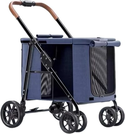 Huisdier Kinderwagen - Dierenbuggy Wandelwagen - Comfortabel Reizen - Schokdempers Voorwielen - 63 x 85 x 103 cm - Blauw