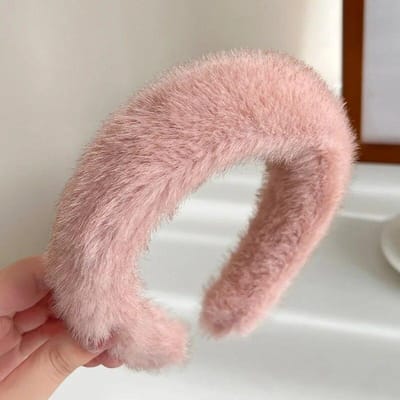 Bandes de cheveux en peluche pour femmes et filles, larges et épaisses, en fausse fourrure, cerceaux doux et moelleux, coiffure d'hiver rose
