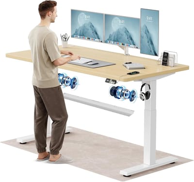 Premium Elektrisch Zit-Sta Bureau 160 x 80 cm 25 mm Dikte Blad Dual Motor 71–121 cm Hoogteverstelling 120 kg Draagkracht Memory Functie USB-C Ergonomisch Thuiswerk & Kantoor Bureau Eiken/Wit