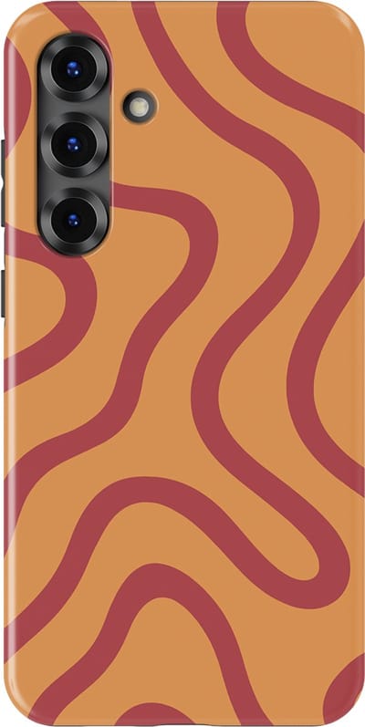 DripCase Curvy Lines Hoesje Samsung Galaxy S25 Plus | Backcover met Mag | Design Tough Case Samsung Galaxy S25 Plus Terracotta Twist