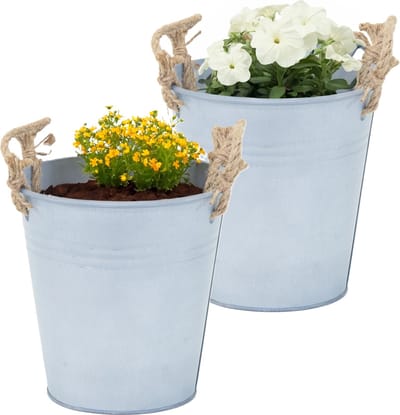 Mega Collections Emmer/plantenpot/bloempot Old Rope - 2x - zink - zilver - D18 X H18 cm
