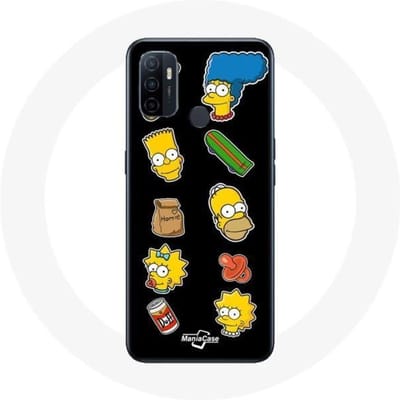 Oppo A53 hoesje The Simpsons stickers zwarte achtergrond zwart