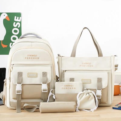 Schooltas Basisschoolleerlingen Kinderen Rugzak Basisschool Leerlingen Middelbare School Leerlingen Vijfstuks Rugzak white