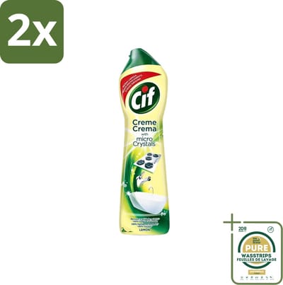 Cif - Badkamer & Keuken - Schuurmiddel - Cream Lemon - 500 ml - Voordeelverpakking - 2 stuks - Keukenreiniger - Badkamerrreiniger