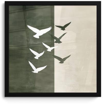Poster in lijst - Fotolijst 40x40 cm - Posters - Japandi - Vogel - Groen - Posterlijst zwart - Decoratie - Wanddecoratie woonkamer - Muurdecoratie slaapkamer