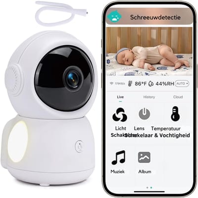 Aurixi® Babyfoon - Monitor Met Nachtzicht - Huisdier Camera - Baby Camera Met Temperatuurbewaking - Draagbare Babyfoon Met Camera Bestverkocht - Met Scherm en Tweerichtingscommunicatie - Wit - 15cm x 14cm x 9cm