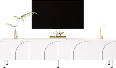 TV-Meubel - 4 Deuren - 3D Golfdesign met 2 Opbergvakken - Hout en Metaal - Naturel