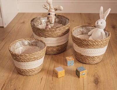 Set van 3 geweven touw plantenpotten - Indoor Home Decoratieve - Raffia & touw - 3 stuk plantenbakken - verschillende maten opbergmanden - Jute touw - woonkamer keuken badkamer - 3 maten - natuurlijke plantcontainer