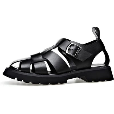 Grote Leren Romeinse Sandalen voor Mannen Zomer Designer Uitgesneden Platform Schoenen Mannen Mode Casual Zwarte Sandalen Man 43 black