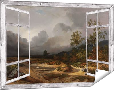 Gards Tuinposter Doorkijk Landschap bij Naderend Onweer - Willem Roelofs - 120x80 cm - Tuindoek - Tuindecoratie - Wanddecoratie buiten - Tuinschilderij