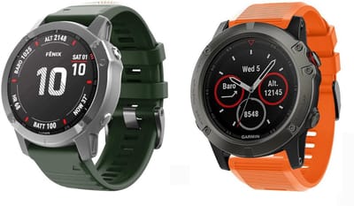 Strap-it Bundel van 2 Siliconen Banden - Geschikt voor Garmin Fenix 5X/6X - Horlogeband / Polsband / Armband / Sportarmband - Siliconen Armband - Oranje & Donkergroen - Waterbestendig & zweetbestendig