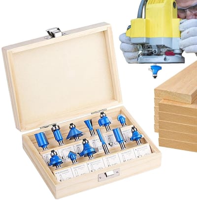Freesbitsets - 12-Delige Set Lagercutters Met Opbergkoffer - 6,35 mm Freesbits Voor Houtbewerking - Voor Het Bewerken Van Deuren, Houtbewerking, Meubelmaken, Kastmakerij, Randafwerking, Groeven En Vla