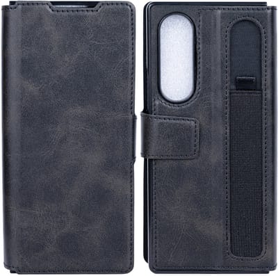 Rixus Wallet Case With Pen Holder For Samsung Galaxy Z Fold4 Black
