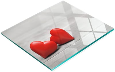 Multifunctionele decoratieve glazen keukenplank met hartvormig houtmotief, 60x52 cm