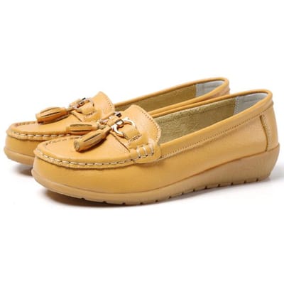 Schoenen Dames Grote Maat 44 Loafers Echt Leer Casual Schoenen Platte Comfortabele Wandelschoenen Slip-on Mocassins Trend Sneaker 40 geel