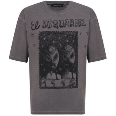 Dsquared2 El Dsquared2 Graphic Loose Fit T-shirt Houtskoolgrijs