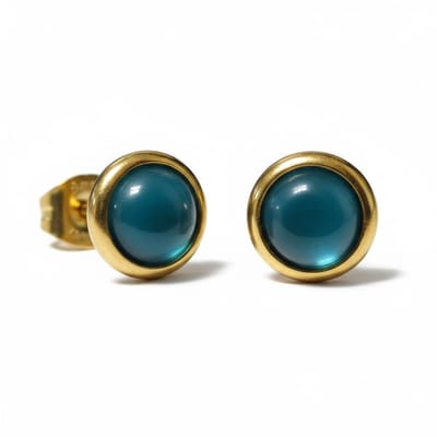 Rvs sieraden - Kattenoog oorbellen 8mm - Blauw - Goudkleurig - Dames