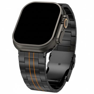 Titanium bandje - geschikt voor Apple Watch 1/2/3/4/5/6/7/8/9/10/11/ SE (1,2,3) met maat 38 mm / 40 mm / 41 mm en 42 mm (Watch 10/11) - luxe schakelband - zwart oranje