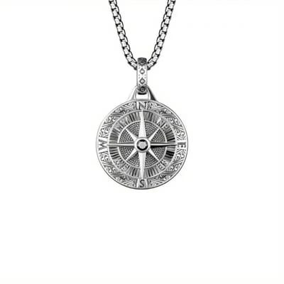 Bovista Ketting - Heren - Staal - Nep zilver - Met Hanger - Kompas