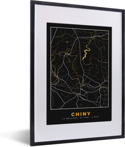 Fotolijst incl. Poster - Chiny - Kaart - Goud - Plattegrond - Stadskaart - 30x40 cm - Posterlijst