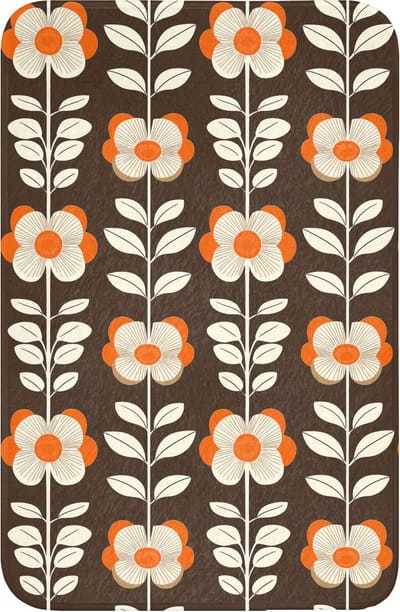 WC mat 40x60 cm - Antislip - Bloemen - Retro - Bruin - Toiletmat - Vloermat - Douchemat - Toilet tapijt - Toiletmatten