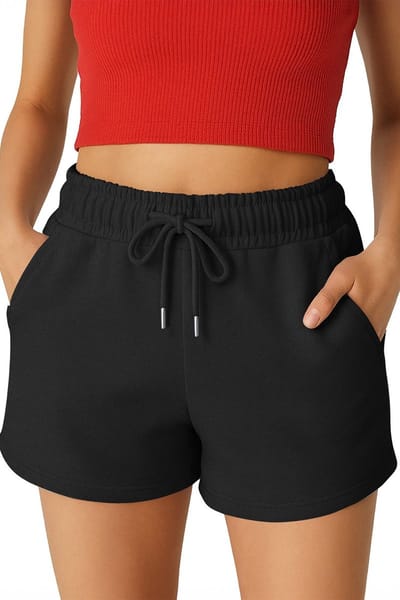 ROSS CAMP korte broek dames - comfortabele shorts dames - katoen sweat short - Zwart M