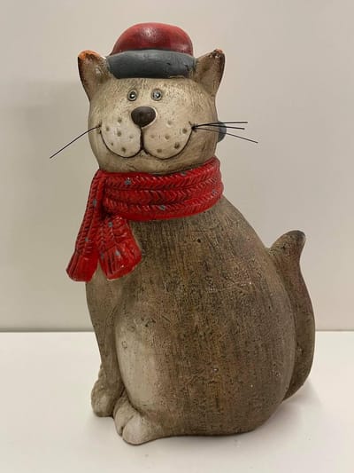 J-Line Kat zittend sjaal terr rood 12x8x18cm