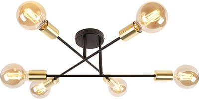 QAZQA sydney - Industriele Plafondlamp - 6 lichts - Ø 550 mm - Zwart Goud - Industrieel - Woonkamer | Slaapkamer | Keuken