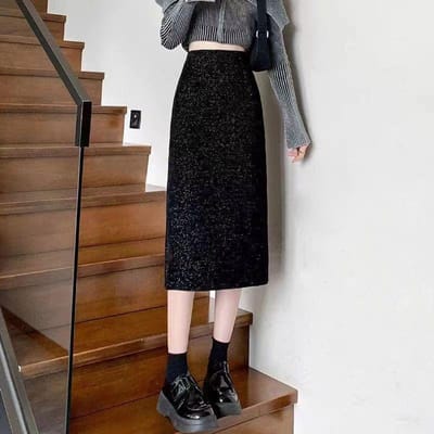 Rode Glanzende Zijde Hoge Taille A-lijn Rok Veelzijdig voor Vrouwen Split Achterkant Halve Rok 2XL black
