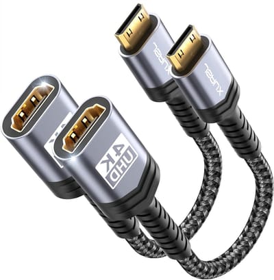 Mini HDMI Adapter Set van 2: Mini HDMI Plug naar HDMI Adapter voor 4K@60Hz HDR 3D, Geschikt voor Raspberry Pi, HDTV en Projectoren