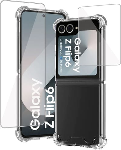 Hoesje + Screenprotector geschikt voor Samsung Galaxy Z Flip 6 / Flip 7 FE – Folie - Case Transparant