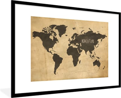 Poster in lijst - Fotolijst 90x60 cm - Posters - Wereldkaart - Quote - Vintage - Posterlijst zwart - Decoratie - Wanddecoratie woonkamer - Muurdecoratie slaapkamer