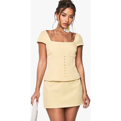 boohoo Dames Minirok met zijknopdetails | Citroen | Maat: 38