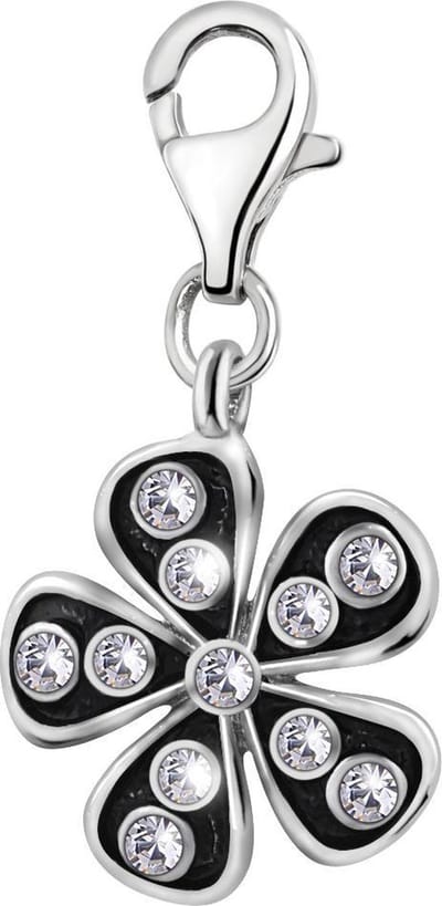Quiges – Charm – Hanger - Bloem met Zirkonia - Verzilverd - karabijnslot - geschikt - voor - Bedelarmband - QHC182