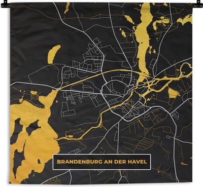 Wandkleed - Wanddoek - Goud – Duitsland – Plattegrond – Gold – Stadskaart – Kaart – Brandenburg an der Havel - 180x180 cm - Wandtapijt