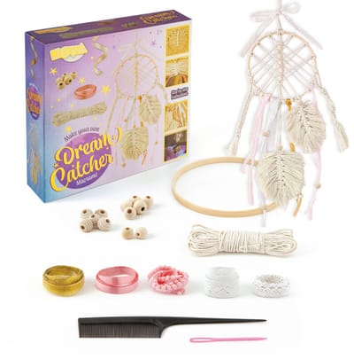 Macramé - Maak je eigen Dromenvanger - Macramé pakket DIY Knutselset voor Kinderen - Inclusief Stap-voor-Stap Instructies - Creatief Knutselpakket vanaf 8 jaar - Joya Creative
