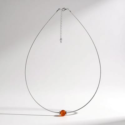 Cavill - Halsketting 925 Sterling Zilver - 2 ct Cognac Baltische Barnsteen - 9 mm Ronde Kraal - Verstelbaar 43-48 cm